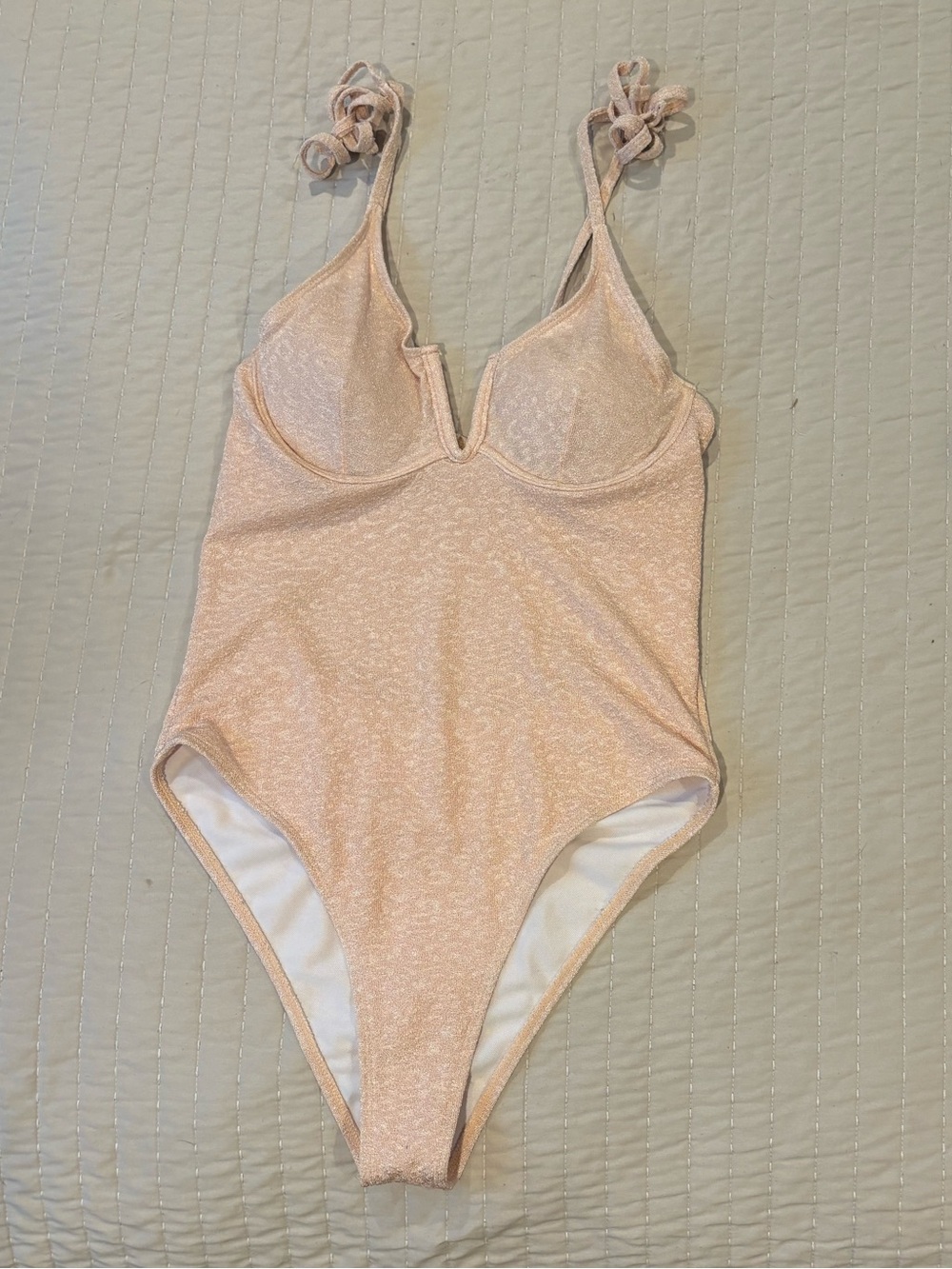 SHEIN Leopard Light Pink One-Piece Swimsuit with Tie Straps